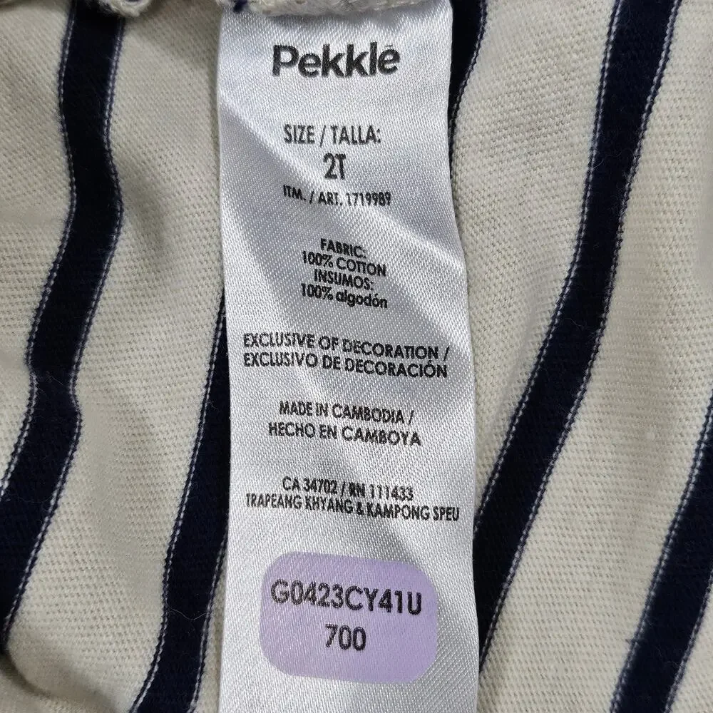 PEKKLE TODDLER LONG‑SLEEVE STRIPED HENLEY TOP – NAVY/WHITE – SIZE 2T